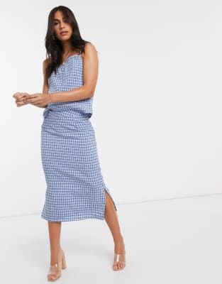 Vila gingham midi skirt-Multi Multi