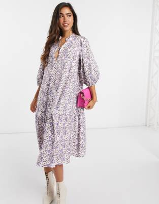 high collar midi dress