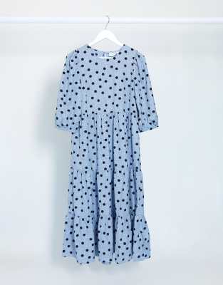 blue polka dot midi dress