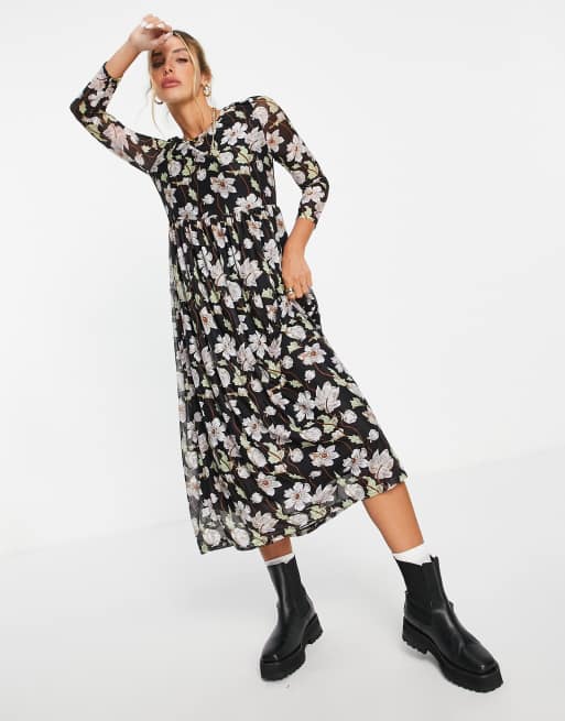 Asos black floral tea sales dress