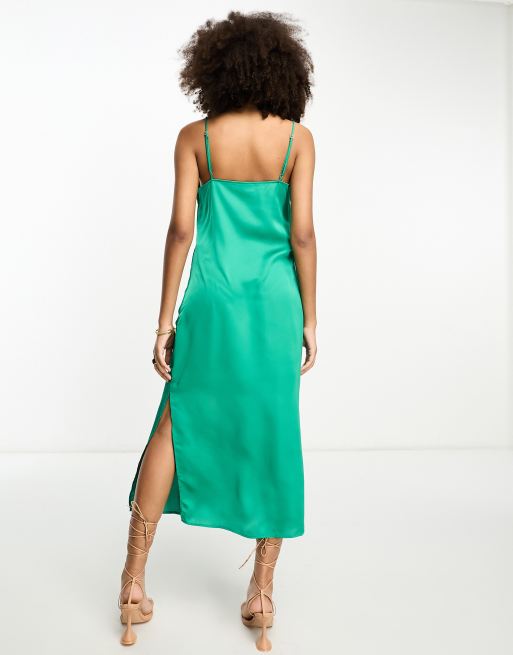 Vila – Midi-Trägerkleid aus Satin in Grün, 2 von 4