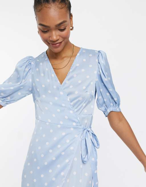 Light blue polka shop dot wrap dress