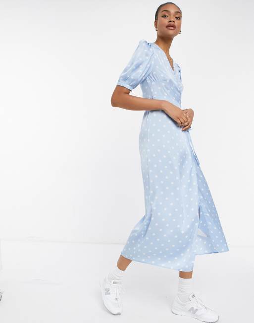 Light blue polka hot sale dot wrap dress