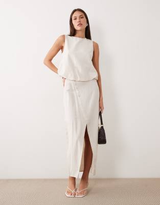 VILA - Midirock in superhellem meliertem Naturton mit Leinenanteil und Knopfleiste vorne-Neutral