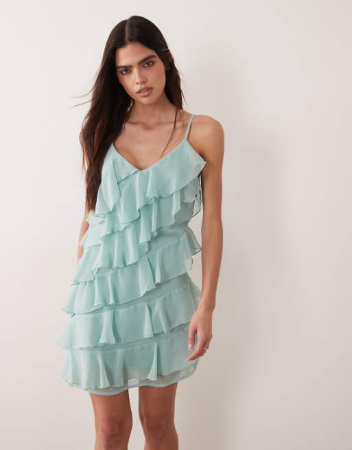 VILA - Mini cami-jurk met ruches in blauw, 4 van 4