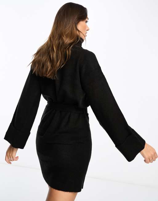 Vila - Mini coltrui-jurk met gestrikte taille in zwart, 3 van 4
