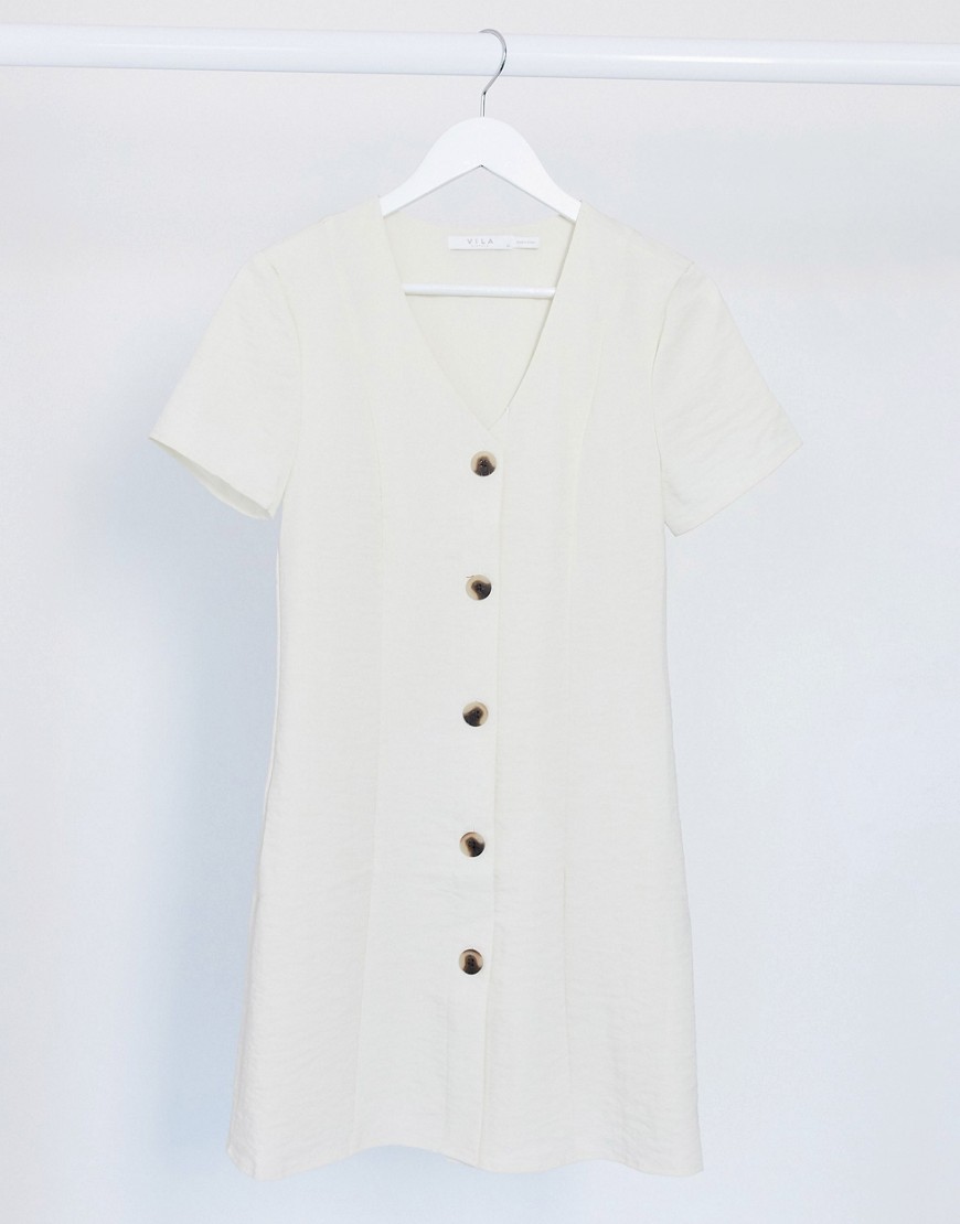 Vila mini dress with button through in cream-Beige
