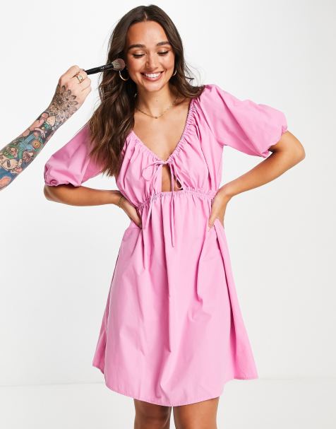 Vila mini dress with cut out in bright pink - view 1