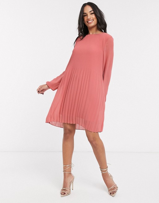 Vila mini dress with pleat detail in pink