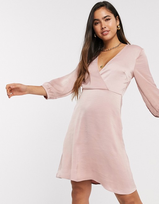 Vila mini dress with wrap detail in pink