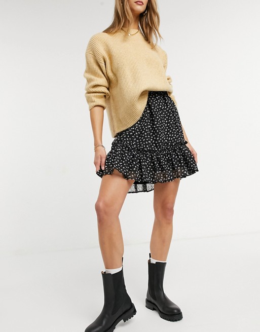 Vila blend mini frill detail skirt in polka dot - MULTI