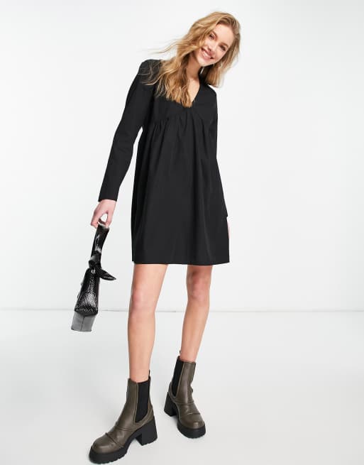 Vila – Mini-Hängerkleid in Schwarz mit V-Ausschnitt