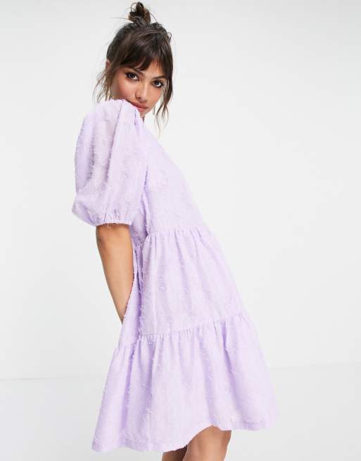 Vila – Mini-Hängerkleid mit kurzen Puffärmeln in Flieder