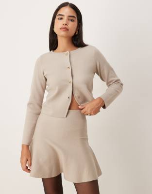 Mini-jupe d'ensemble en maille structurée - Naturel chiné-Gris 2XL