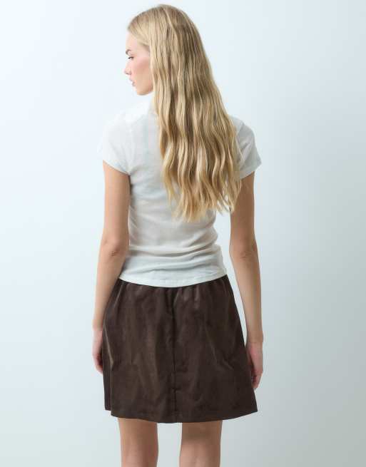 Vila mini-jupe en velours côtelé taille haute marron chocolat, 4 de 5