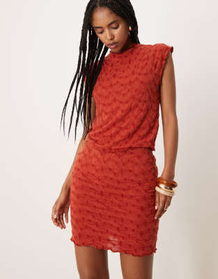Mini-jupe texturée d'ensemble - Rouge profond XS