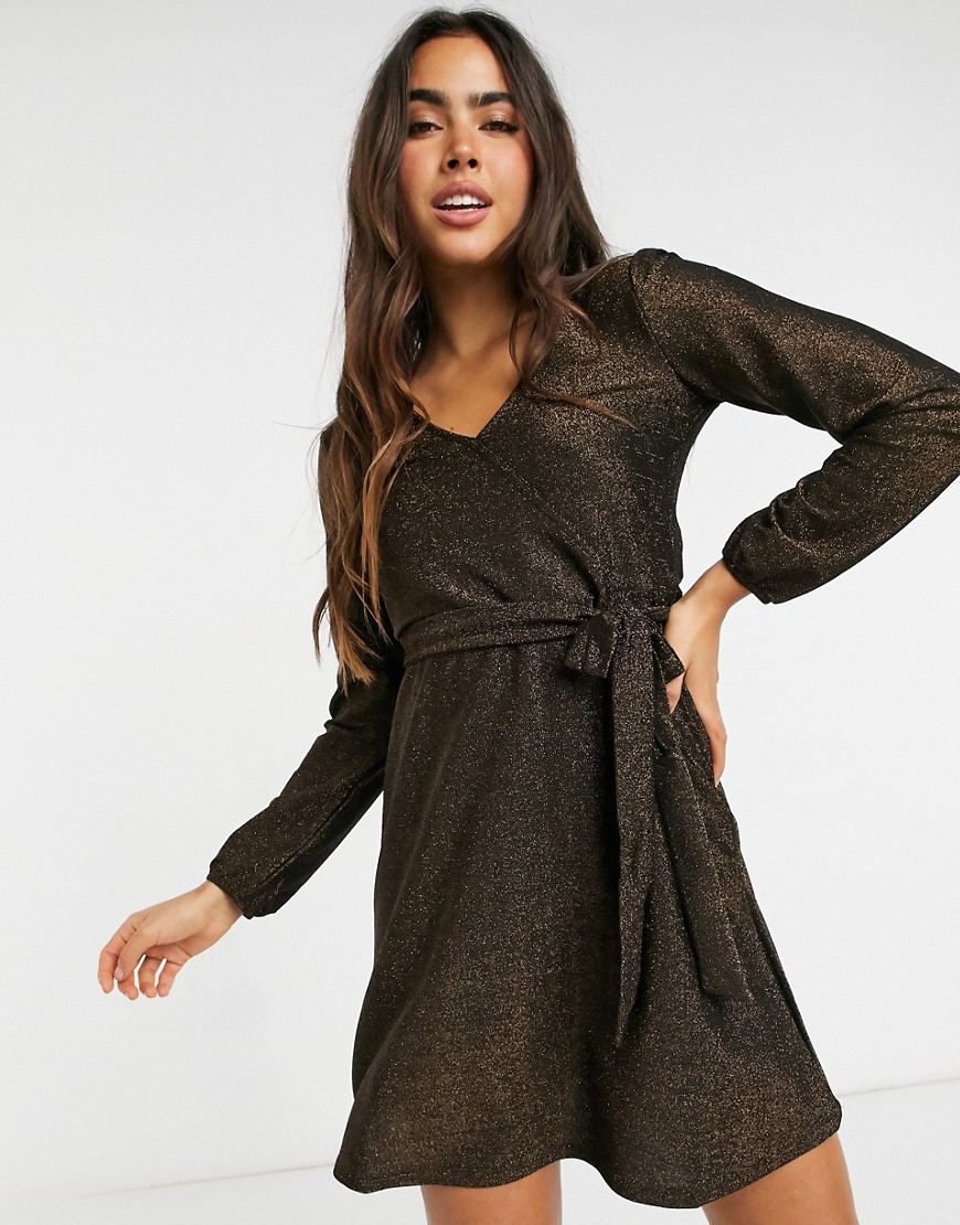 Vila - Mini-jurk met gestrikte taille in bruin