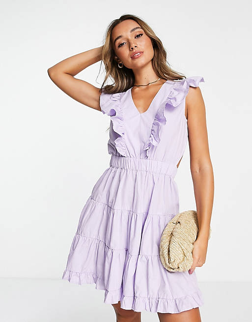 Vila - Mini-jurk met ruches en strik achter in lila