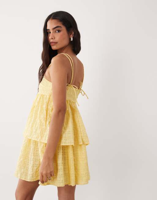 VILA - Mini jurk met stroken en textuur in pastelgeel, 4 van 4