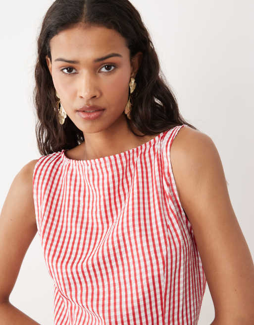 VILA - Mini-jurk met verlaagde taille en gingham ruit in rood en wit, 3 van 4