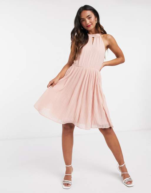 Vila mini skater dress with halter neck in pink ASOS