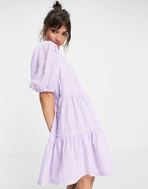 Vila mini smock dress with short puff sleeves in lilac