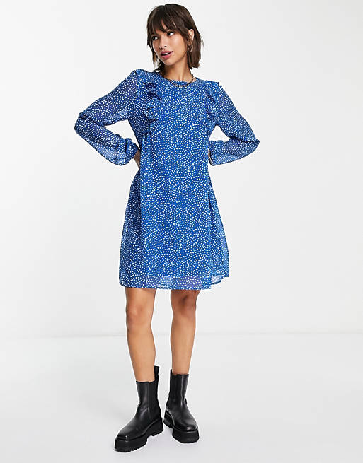 Vila mini tea dress in blue print