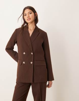 VILA - Mix and Match - Eleganter zweireihiger Blazer in Braun mit Nadelstreifen-Brown