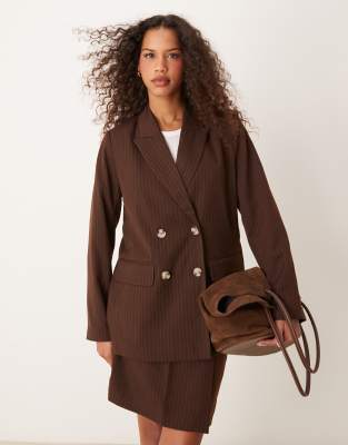 Vila Mix And Match Tailored Double Breasted Blazer In Brown Pin Stripe