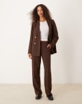 [Vila] VILA Mix and Match tailored wide leg pants in brown pinstripe 42 BROWN