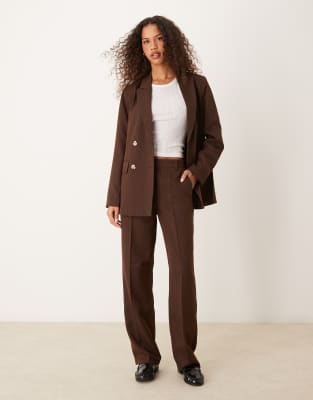 Vila Vila mix and match tailored wide leg trouser in brown pin stripe