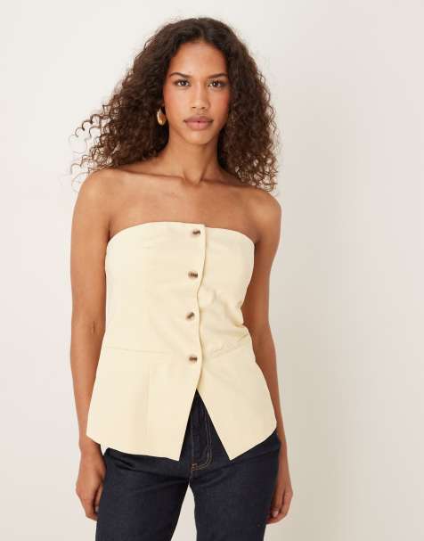 Vila mix & match bandeau tailored waistcoat co-ord in pale banana yellow - view 1