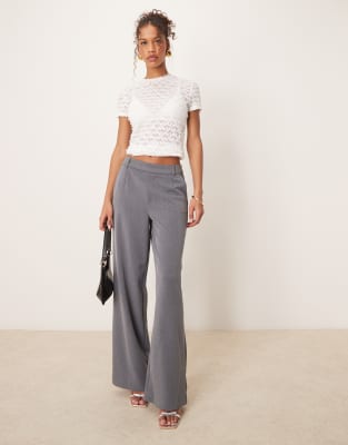 mix 
match high waist wide leg pants in medium gray melange