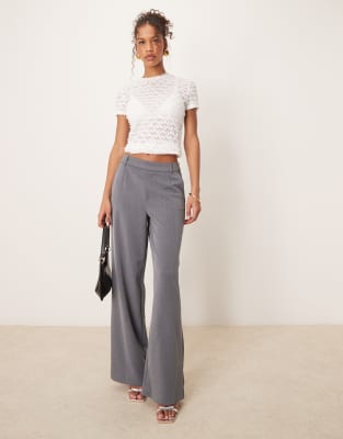 Vila Vila mix & match high waist wide leg trouser in medium grey melange
