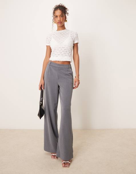 Vila mix & match high waist wide leg trouser in medium grey melange - view 1