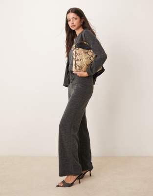 Vila Mix & Match Premium Wide Leg Jersey Pants In Gray