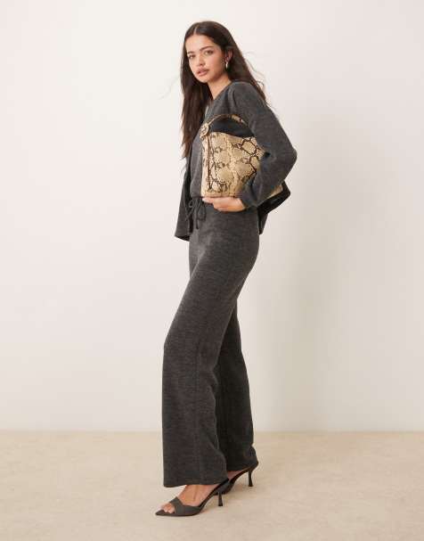 Vila mix & match premium wide leg jersey pants in dark gray - part of a set - view 1