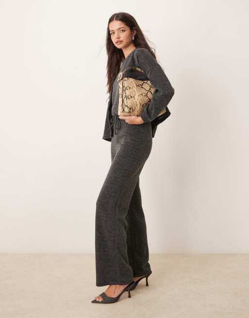 Vila Mix & Match premium wide leg jersey pants in dark grey (part of a set)