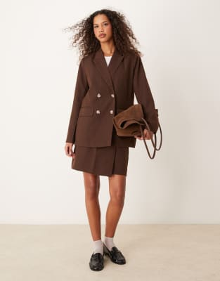 Vila mix & match tailored blazer, skirt and trouser set in brown pin stripe - view 1