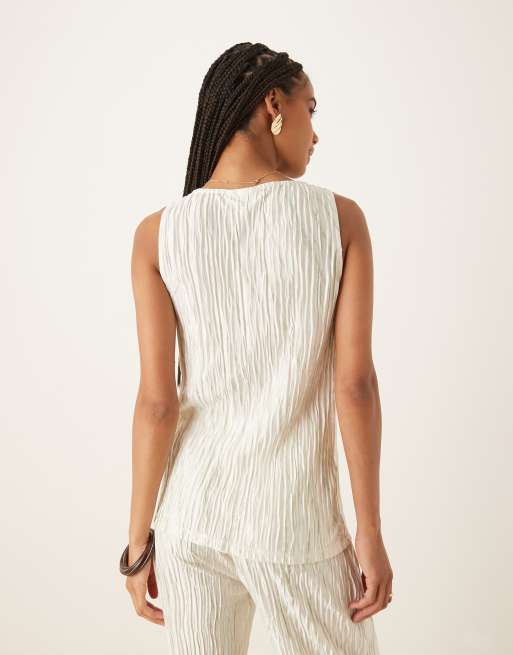 VILA Mouwloze plissé top met rechte hals in bleek slibgroene tie