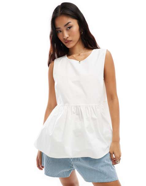Vila - Mouwloze poplin top in wit - view 1