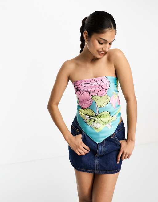 Vila - Multifunctionele sjaal in blauw met oversized bloemenprint