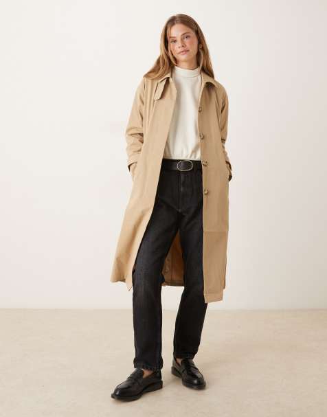 VILA neck detail trench coat in beige - view 1