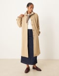 [Vila] VILA neck detail trench coat in beige-Grey 38 Feather Grey