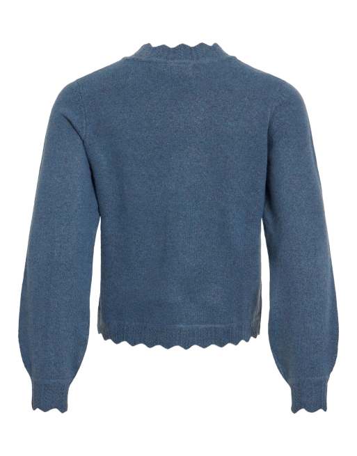 Vila Nikolina top en maille côtelée extensible à col montant bleu, 6 de 6