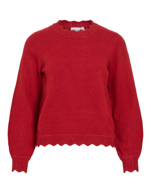 Vila Nikolina top in maglia elasticizzata a coste con collo alto e girocollo in rosso savvy, 5 di 6
