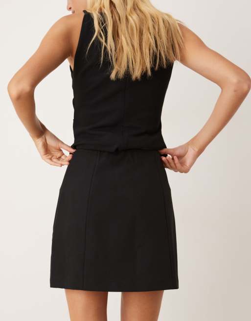 Vila notch detail mini skirt in black, 4 of 5