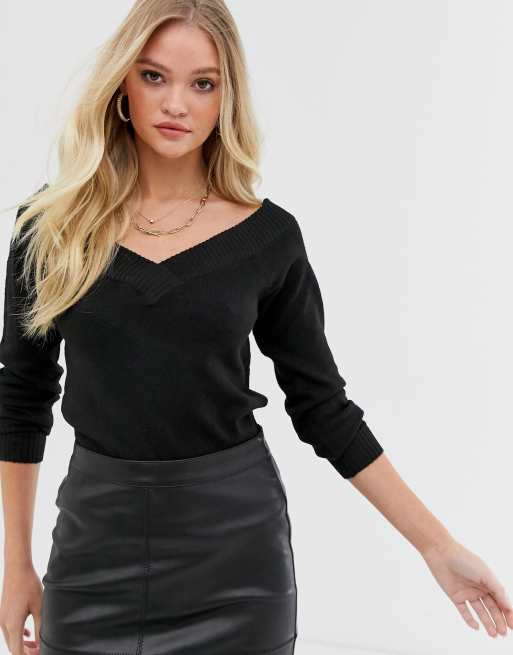 Off shoulder v neck on sale jumper