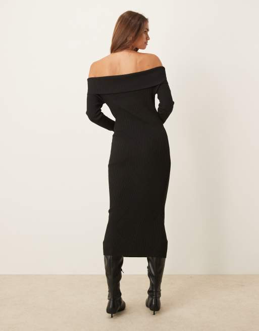 Off the shoulder ribbed midi dress clearance