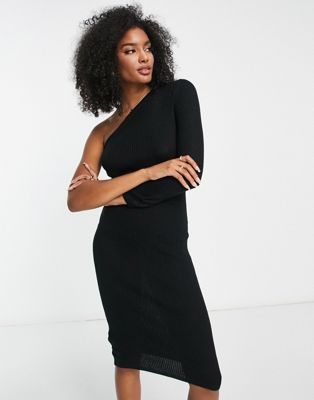 Vila one shoulder knitted midi dress in black - ASOS Price Checker